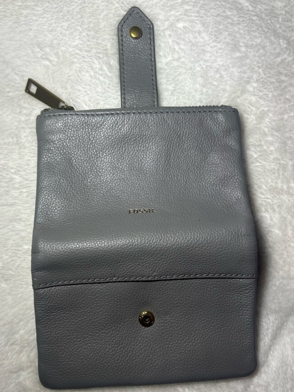 Fossil Gray Pebbled Leather Wallet with Gold-Tone Accent